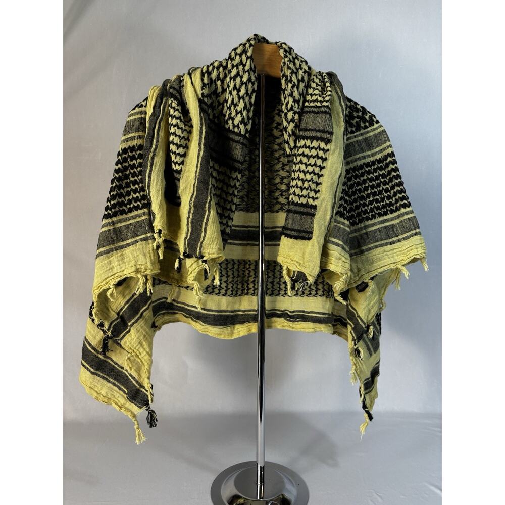 Large Keffiyeh Shemagh Scarf Beige Black Tassel Head Wrap Boho Arabian Style